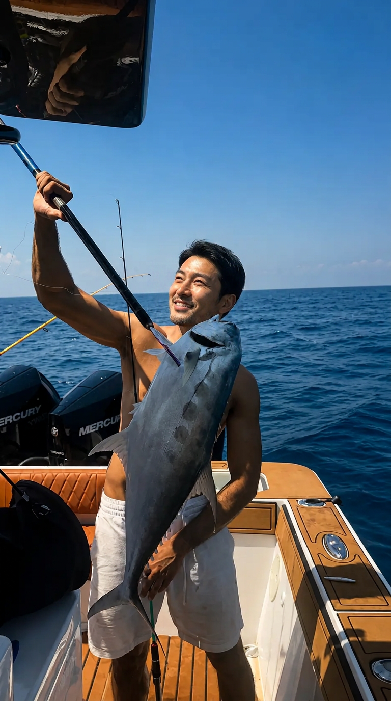 Angler with a trophy fish on a Dubai charter